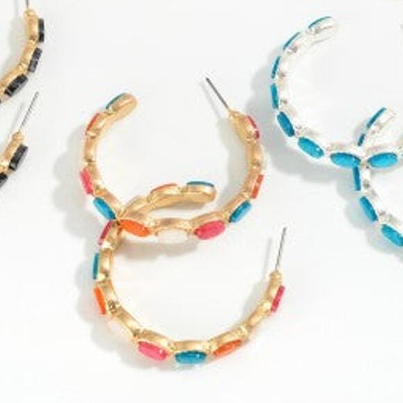 Stone Hoop Earrings Multicolor - Picture 2 of 3